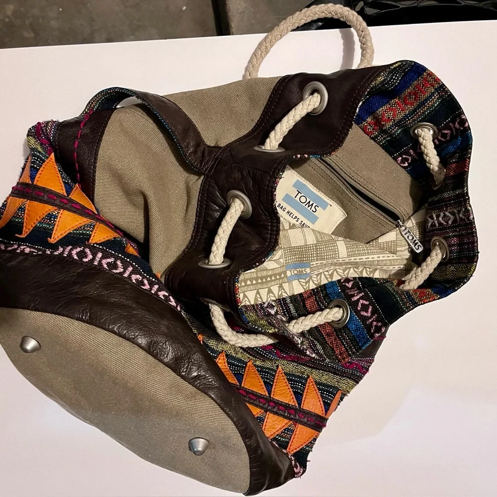 Toms Brown and Orange BOHO Patterned Bucket Bag
